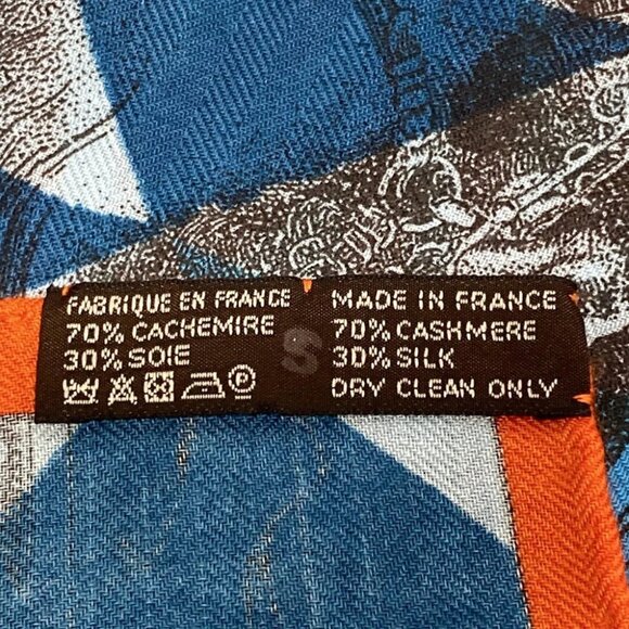 HERMES Carre 140 - Orange Blue Multi Cashmere Silk Scarf - Picture 4 of 5
